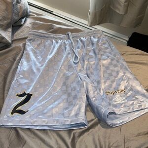 SUPREME UMBRO LIGHT BLUE SHORTS. LIKE NEW. BARELY WORN